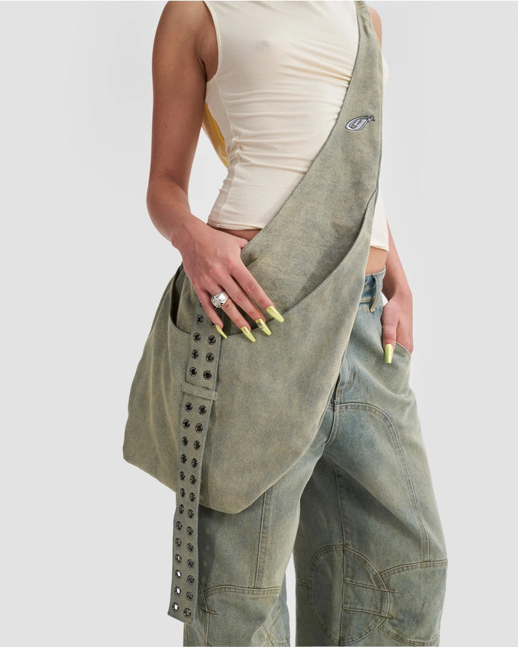 Oversized Crossbody Sling Bag in Stonewash Denim