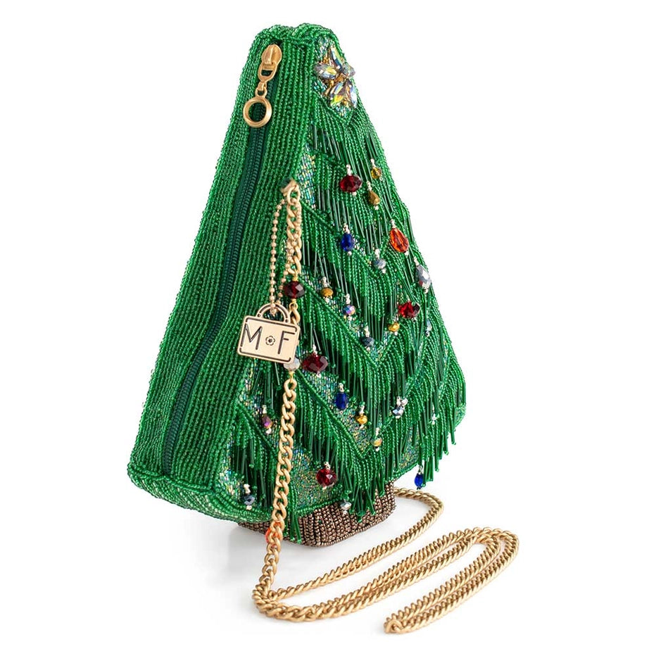 Festive Fir Beaded Christmas Tree Crossbody Handbag