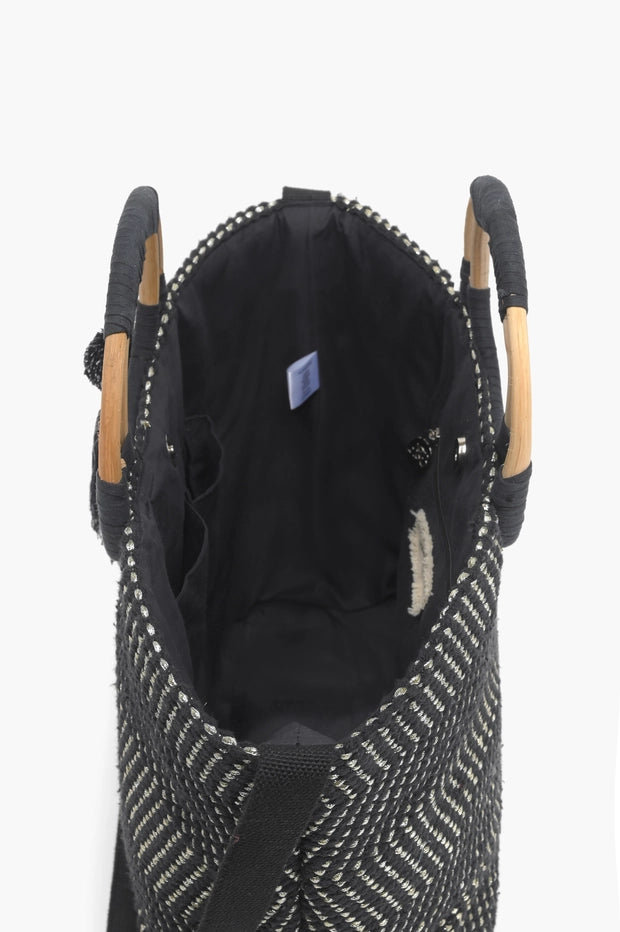 Midnight Lurex Wicker Handle Tote