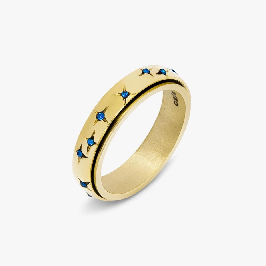 Gold Star & Blue Crystal Anxiety Ring