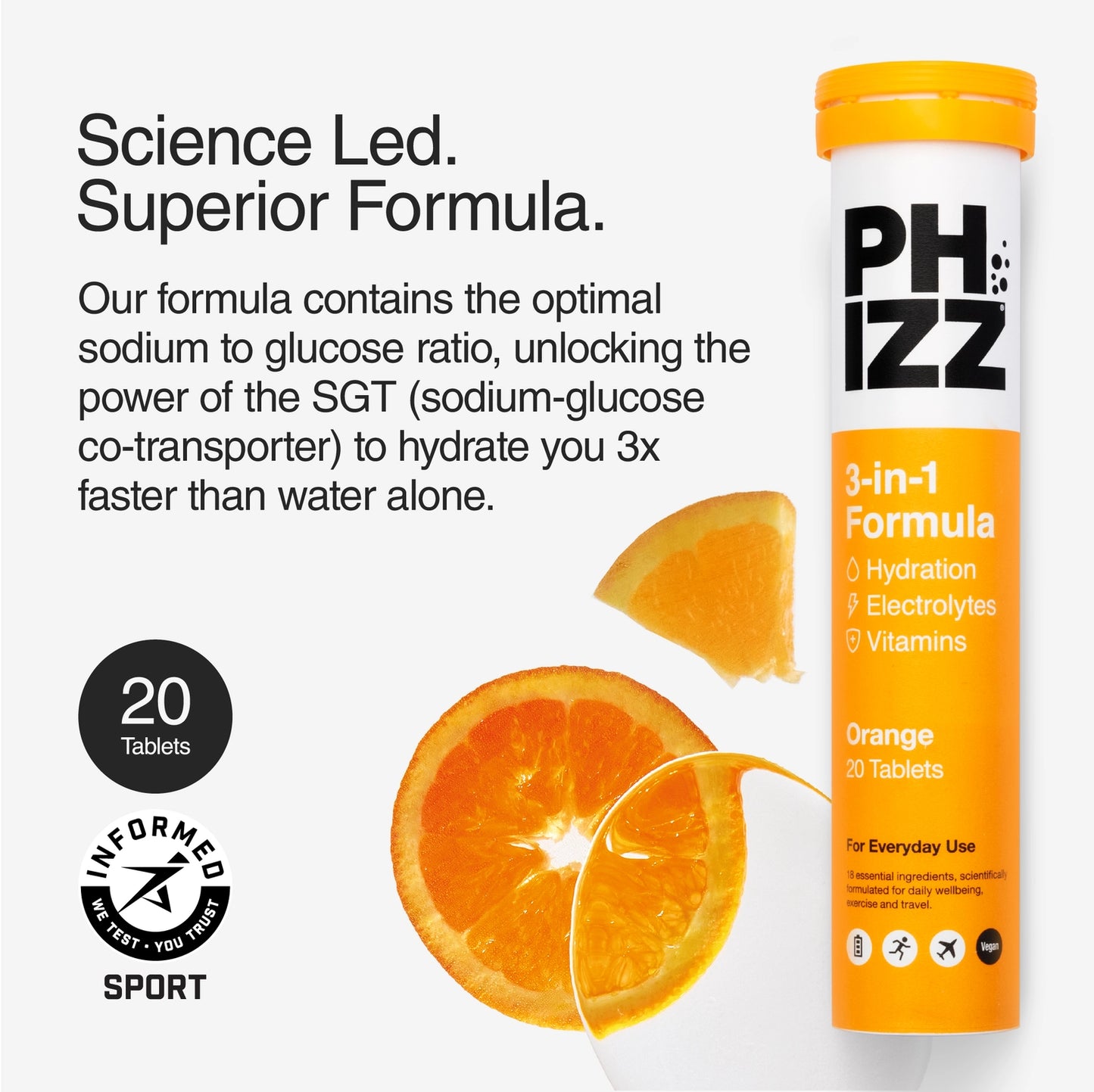 Phizz 20 Tablets 3-in-1 Effervescent - Orange