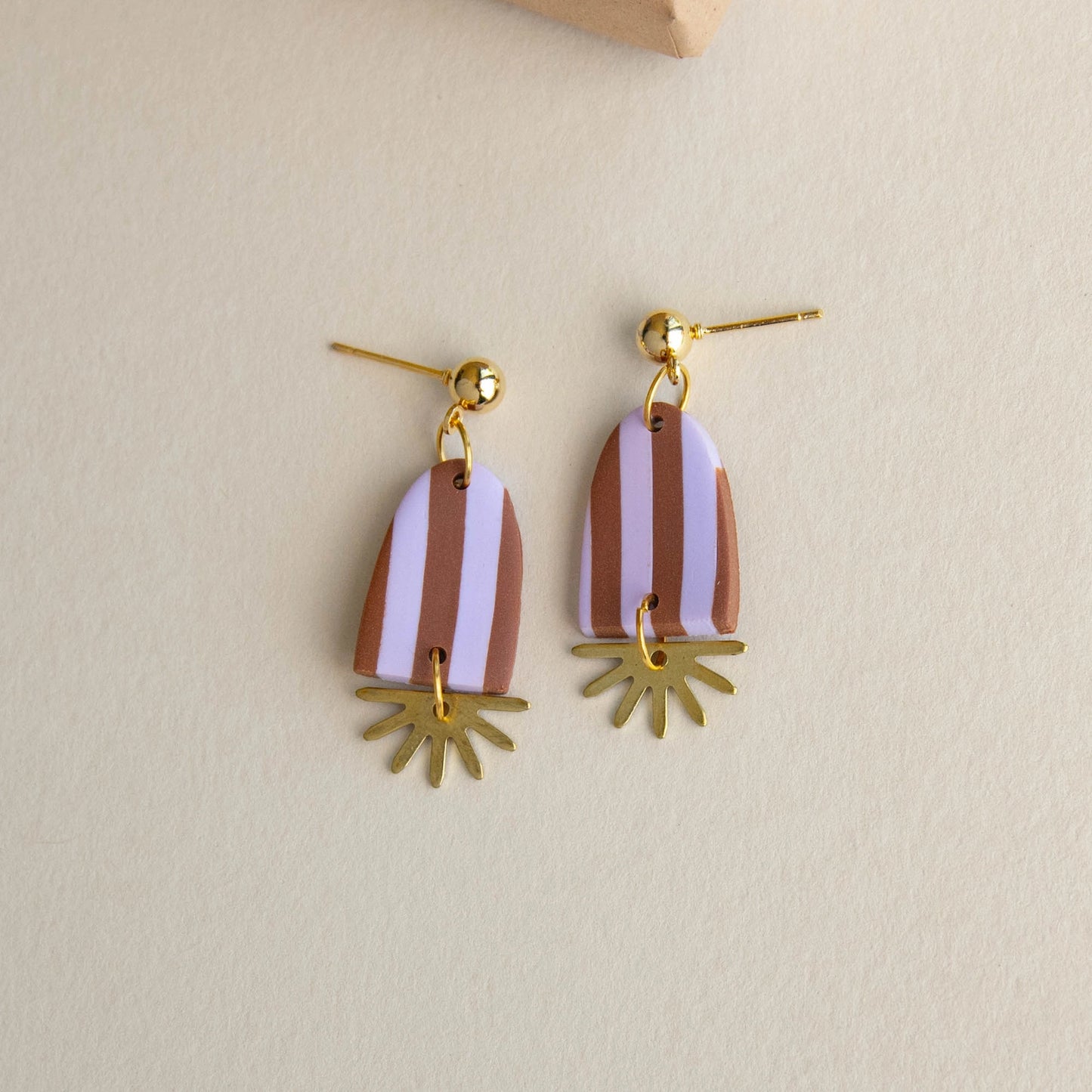 Sunny Stripe Drop Earrings - Lilac & Chocolate