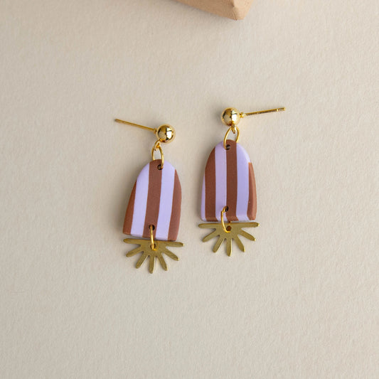 Sunny Stripe Drop Earrings - Lilac & Chocolate