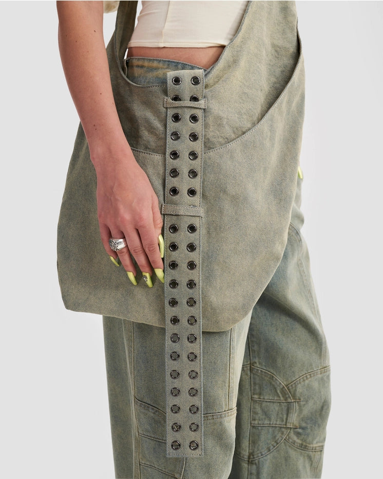 Oversized Crossbody Sling Bag in Stonewash Denim