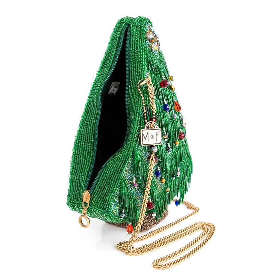 Festive Fir Beaded Christmas Tree Crossbody Handbag